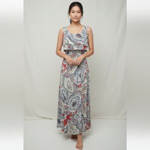 Grisbi Blue Gray Sleeveless Maxi Dress Paisley Boho Layered Festival S